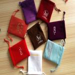 10 X 15cm Hot Pink Plain Drawstring Bags , White Logo Velvet Gift Pouches