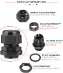Nylon Elongated M20 Cable Gland, IP68 Waterproof 6-12mm Lengthened Cable Gland