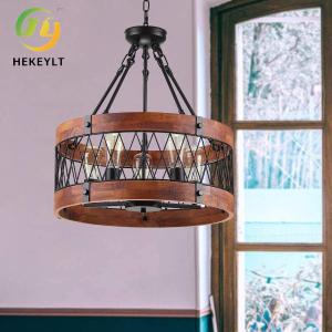 Wholesale American Retro Five Head Round Wood Chandelier Modern Simple Living Room Bedroom Hotel Pendant Light from china suppliers