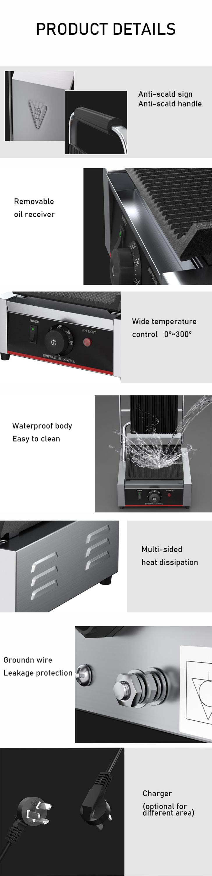 3600W Commercial Table Top Contact Grill Sandwich Press Panini Grill in Black Silver
