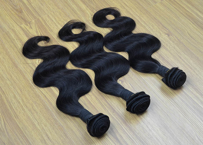 Malaysian Virgin Human Hair Extensions Body Wave Natural Black , Soft Bundles