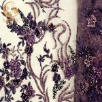 Elegant Purple 3D Embroidery Lace Fabric For Woman Party Dress