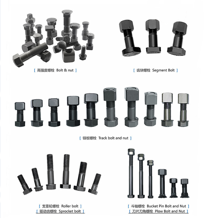 Alloy Steel Excavator Track Shoe Bolts And Nuts M12*M40 New Condition