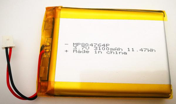 11.47 Watt Lithium Ion Polymer Battery Pack 804764 3100mah 3.7V With Connector