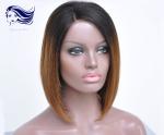 Ombre Glueless Human Hair Full Lace Wigs With Bangs Silk Straight