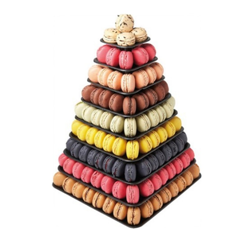 Black 9 Tier Blister Plastic Macaron Packaging Convenient Macarons Tower Stand