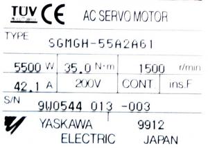Industrial Yaskawa 1500r/min  Servo Motor SGMGH-55A2A61 5500W  42.1A Made in Japan