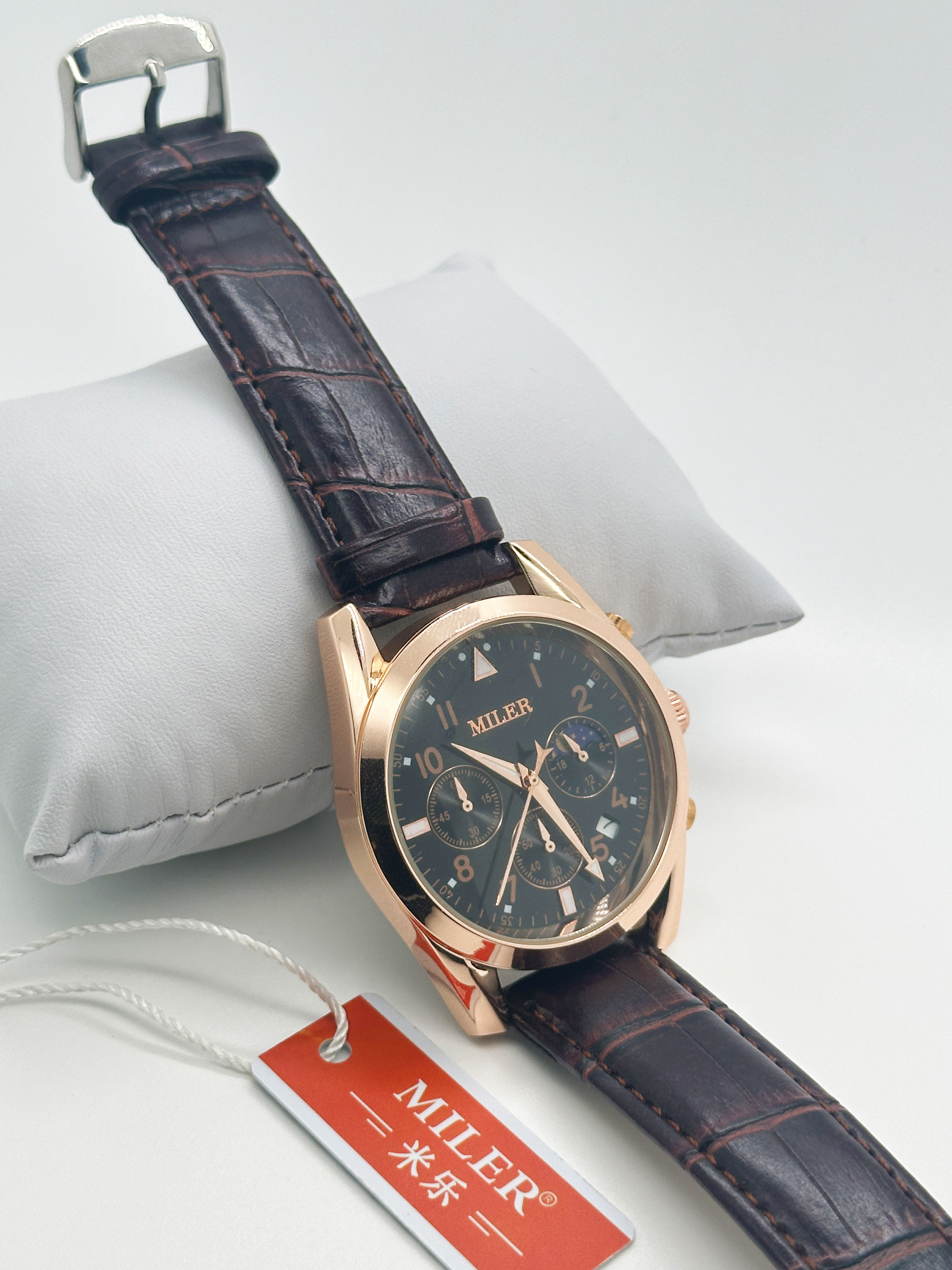 Mens Business Style Quartz Wristwatch with Leather Band
