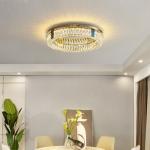 Multilayer Round Large Flush Mount Crystal Chandelier Dimmable For Home Hotel