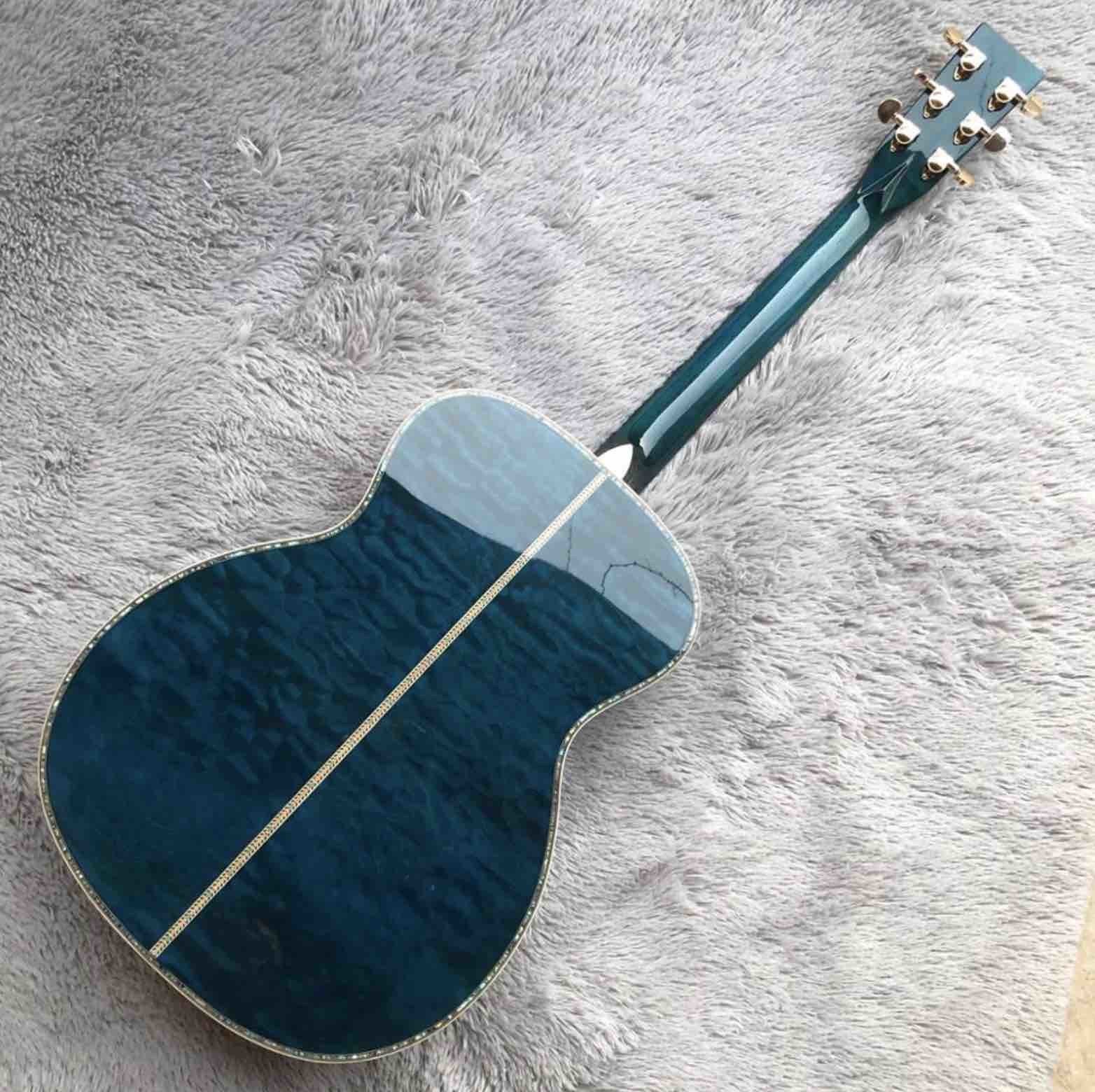 Solid Spruce Top Abalone OM Style Acoustic Guitar with Burst Maple Body Ebony Fingerboard