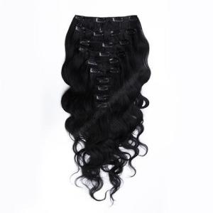 Wholesale Jet Black Real Human Hair Clip In Extensions , Body Wave Indian Remy Hair Extensions from china suppliers