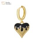 Women 14k Gold Plated Drop Earrings , Colorful Enamel Heart Pendant Hoop
