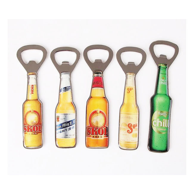 Custom Cheap Promotion Beer Brand Gift Bottle Shape Beer Bottle Opener Fridge Magnet, Print Logo with Epoxy
