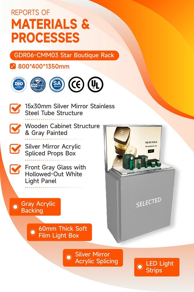 GDR06-CMM03 Beauty Display Stand with 60mm Soft Film Light Box and Enhanced Visual Appeal for Fashion Boutique