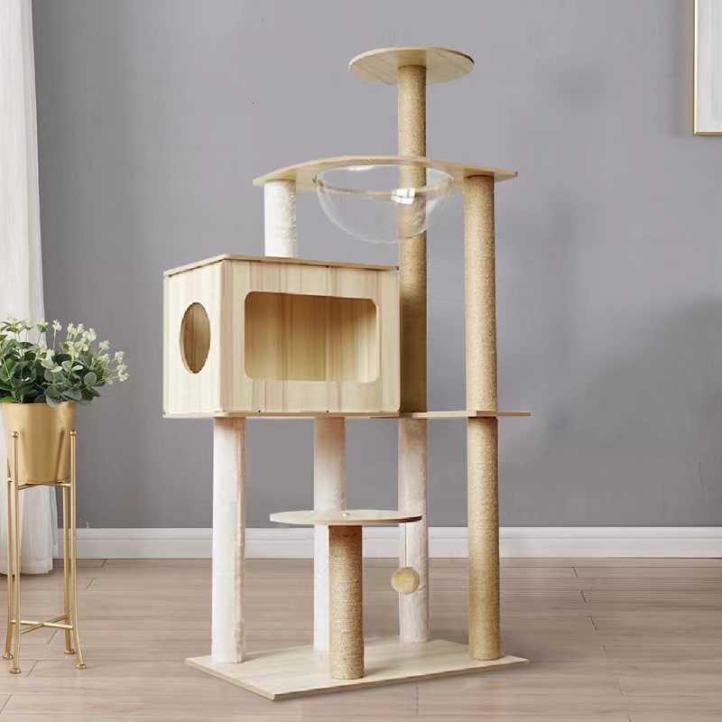 Cat ToysCustom Sizes Wooden Cat Tree with Scratcher Houses and Playing