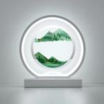 Round Glass 3D Deep Sea Sandscape in Motion Display Wooden Flowing Sand Frame