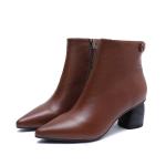 S223 Pure color pointed toe ladies elegant leather handmade short boots fashion