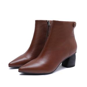 Wholesale S223 Pure color pointed toe ladies elegant leather handmade short boots fashion all-match leather autumn and winter boot from china suppliers