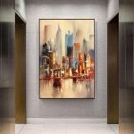 Home Decor Canvas Frame Hand Painted Wall Art Modern City Landscape Artwork