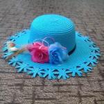 Hand Printing Summer Floppy Straw Beach Hat Flower Decoratiaon Available 50cm -