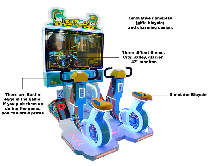 300W Kids Arcade Machine / Single And Double Competitions Possible Redemption Ticket Rider Bike Game Machine