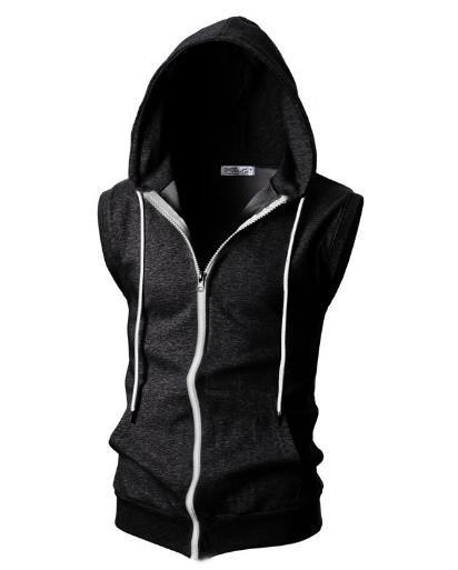 Custom Clothing Factory China Men'S Zip Up Sleeveless With Hood Sports Vest