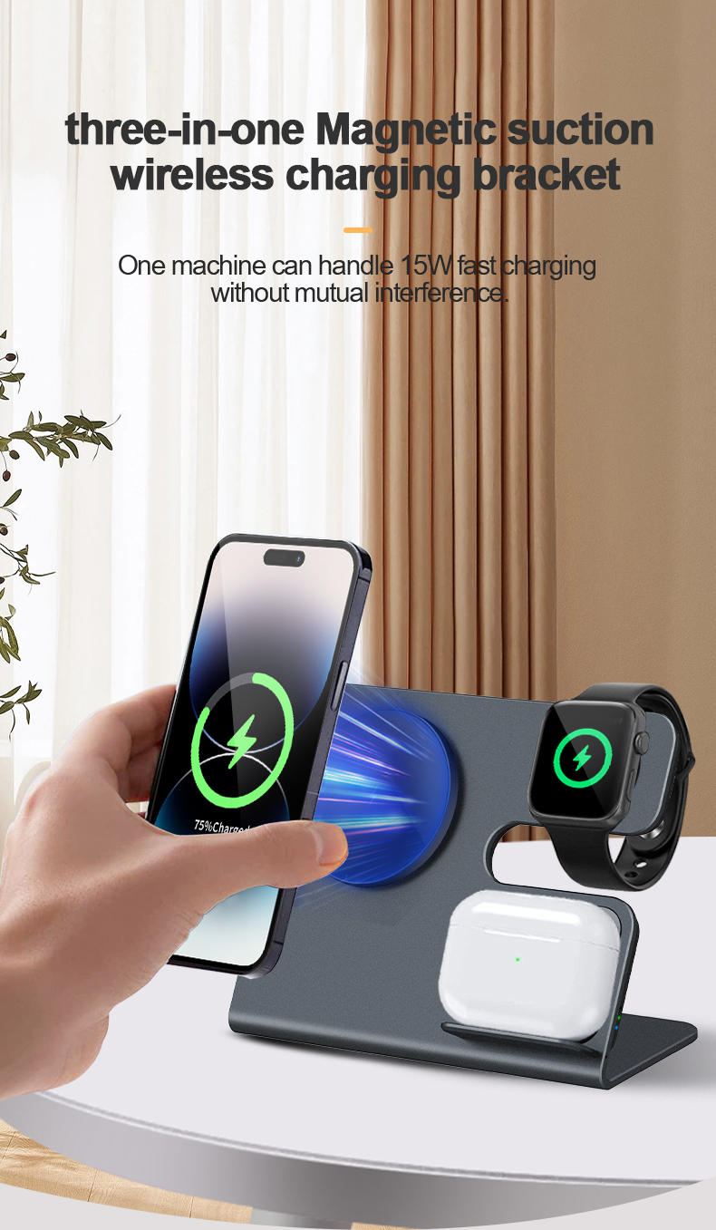 73% Charging Efficiency 15W Magnetic Wireless Charger Station for Desktop Mobile Phone