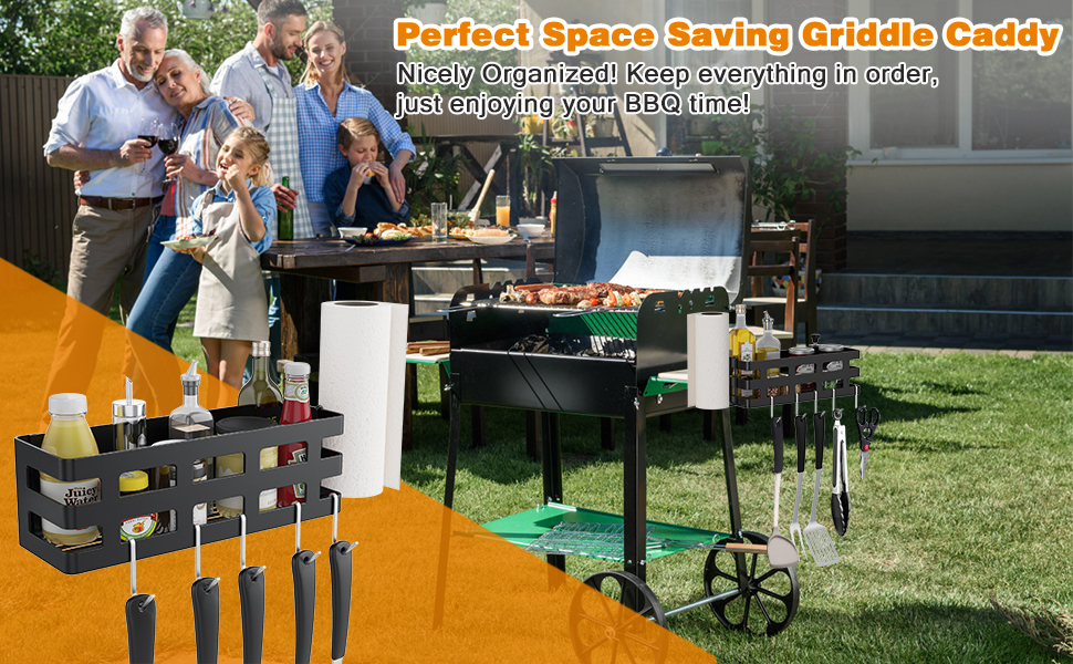 BBQ Accessories Organizer Box 28" 36" Blackstone Griddles Caddy Clamp on Countertop BBQ Caddy Rack for Outdoor Grill