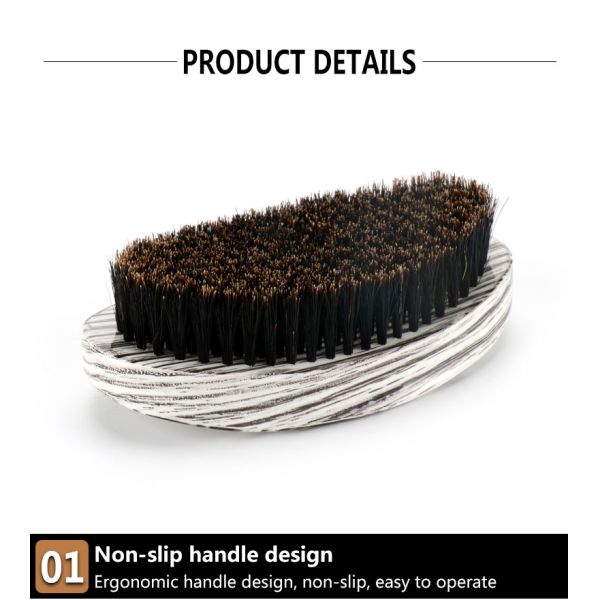 Boar Bristle Brush 360 Waves Brush with Customized Color White PU Curved Palm