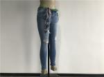 Light Wash Knee Rip Ladies Denim Jeans / Skinny Stretch Denim Jeans With Scarf