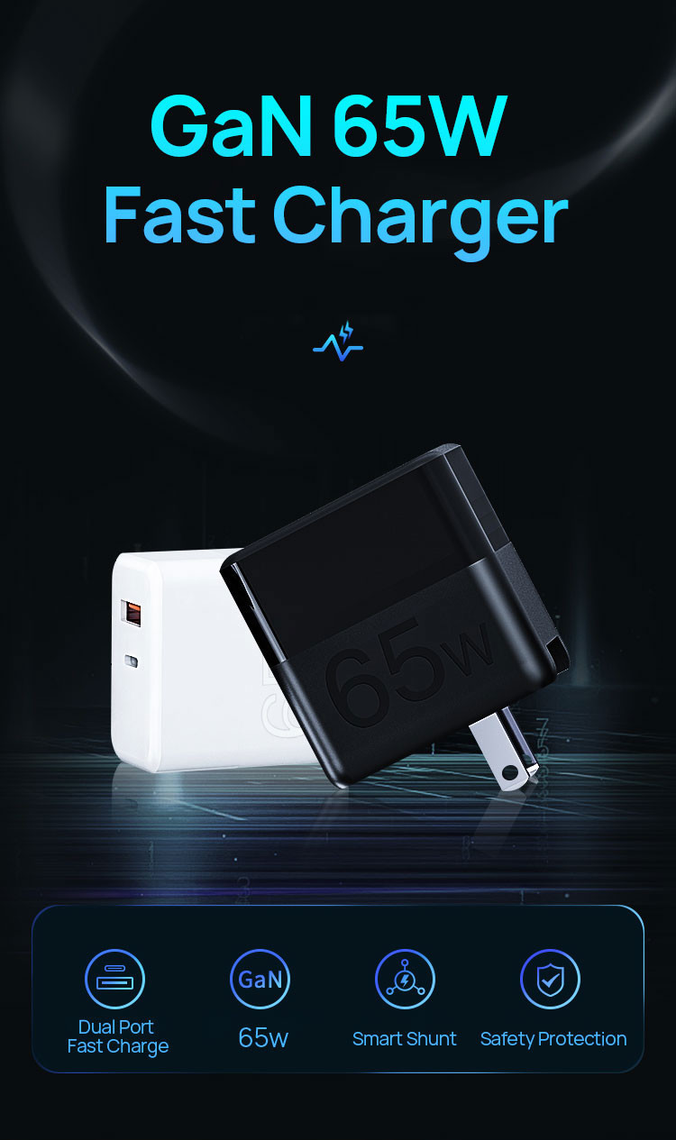 GaN Charger For Mobile Phone iphone Charger Portable Quick Charge Adapter EU US UK Plug PD 65W USB GaN Charger