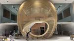 Office Lobby 3D Radius Curved Metal Ceiling Baffle Soundproofing Woodgrain Wall