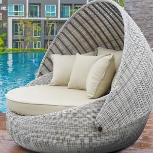 Wholesale Round Rattan Lounge Chair Sunbed Waterproof Beach Chair Garden Daybed Vine Woven from china suppliers