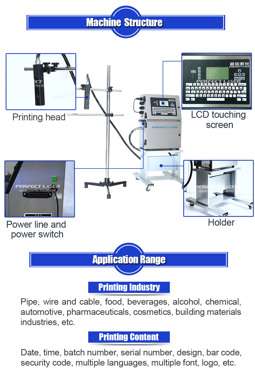 White Industrial Inkjet Printer Inkjet Coding Machine One Touch Start Stop Operation