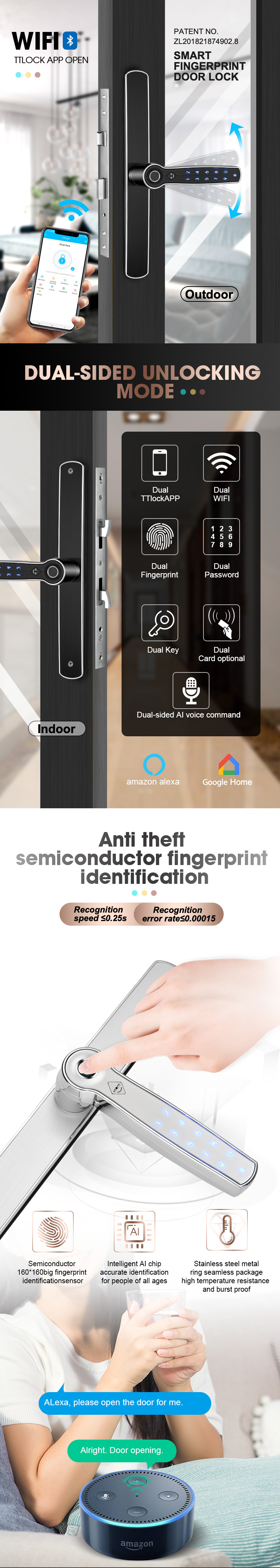 WIFI E - Commerce Double Sided Fingerprint Keyless Cylinder Lock
