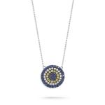 Blue and White CZ Necklace Circle Shaped 925 Sterling Silver for Girls' Stunning