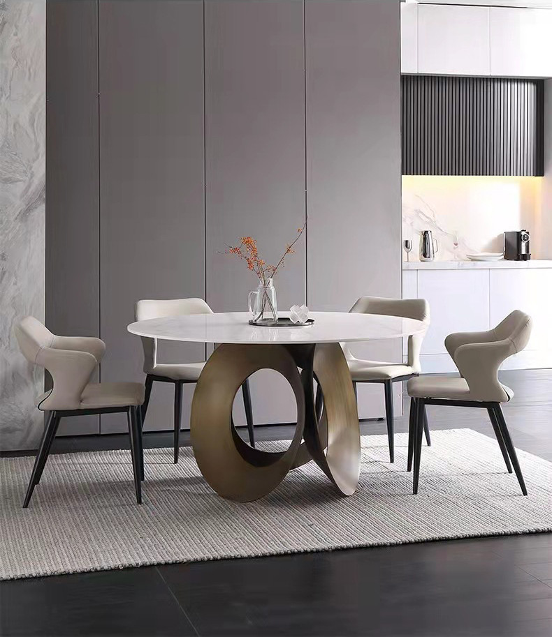 Marble Banquet Hall Restaurant Circular Dining Table With Stainless Steel Legs