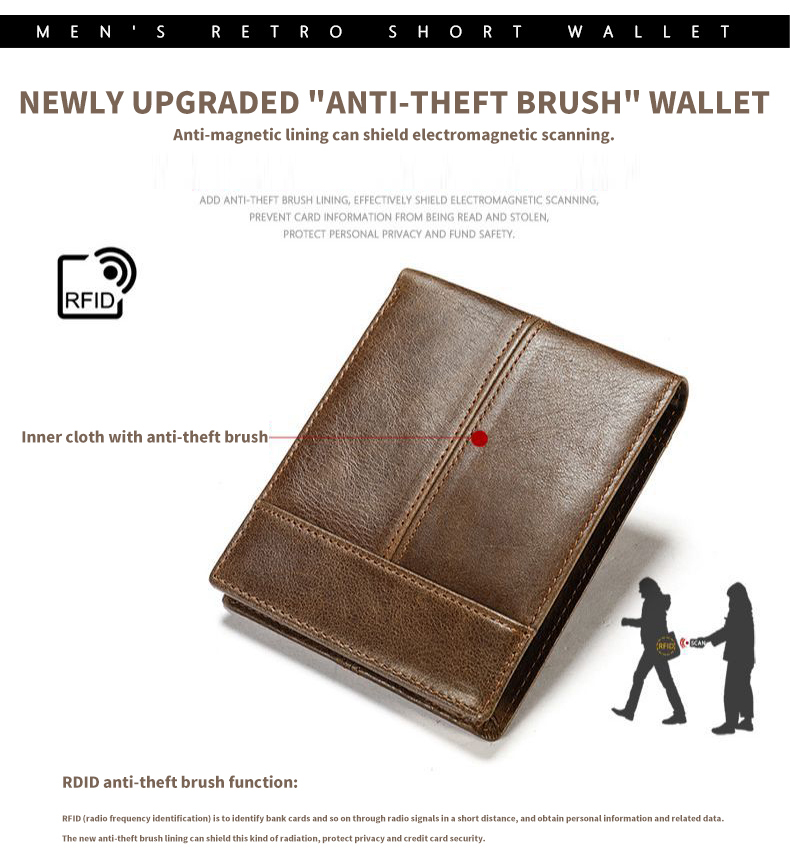 Custom Logo Men's Genuine Leather Bifold Wallet with RFID Protection and Card Holders