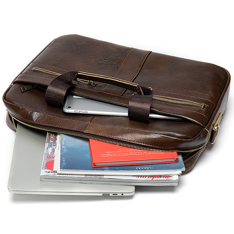Waterproof Business Laptop Handbag Shoulder Bag Genuine Leather Briefcase For Men Custom Logo