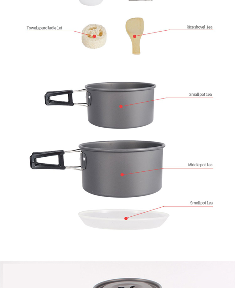 Outdoor Pots And Pans Portable 5 - 6 People Aluminum Alloy Cookware Set