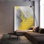Modern Handpainted Oil Painting On Canvas Abstract Landscape Fortune Golden Leaf
