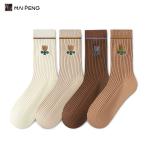 Solid Color Stripe Breathable Cotton Socks Flower Embroidery Crew Women Socks