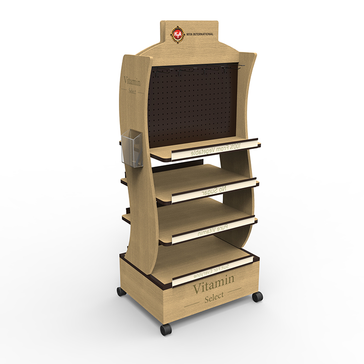 Light Duty Wooden Display Stand Serum Set Display Rack Wood With Casters
