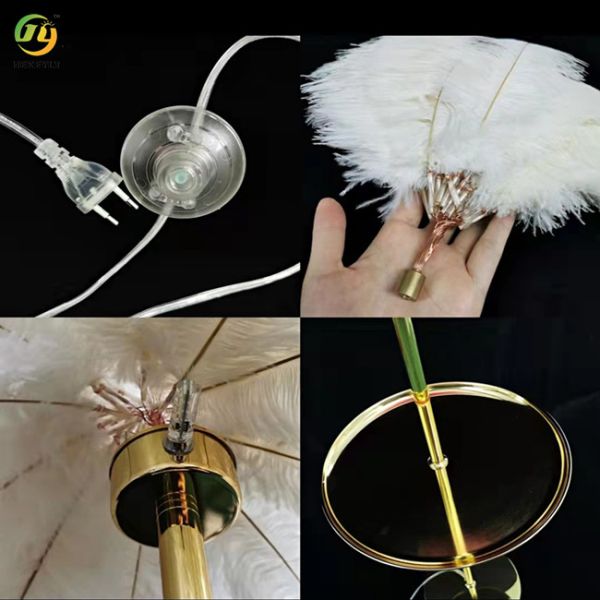 H50cm Usb Bedside Table Lamp Dimmable Decorative G4 Gold Iron Feather