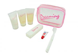 China Girls Airline Amenities Kits Waterproof PVC Bag With Dental Kit And Shower Products on sale