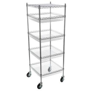 Wholesale 5 Tier Baskets Shelving Units Mobile Metal Wire Rack Grocery Display from china suppliers