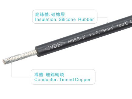 VDE--H05S-K 300/500V 180C 0.5-2.5mm2 Silicone Rubber Wires And Cables For Home Appliance Heater Lighting