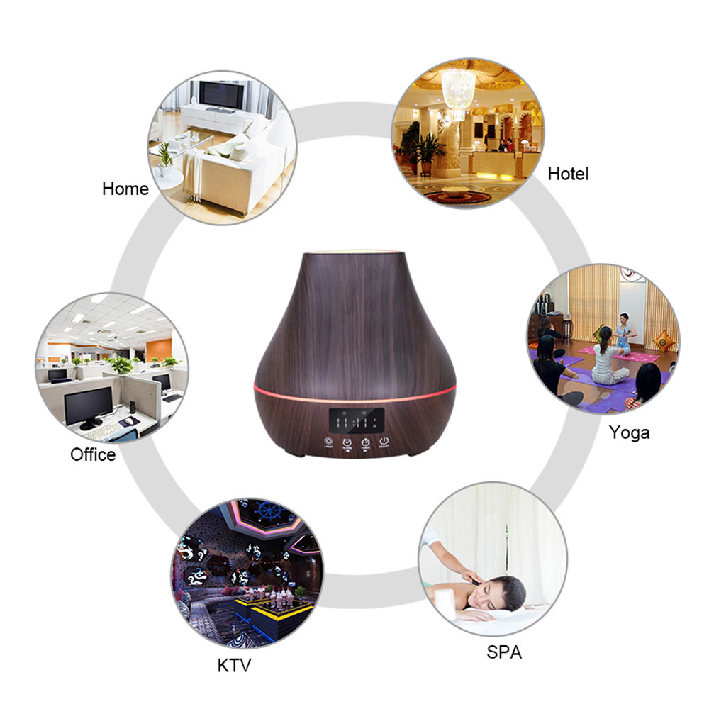 Touch Control 400ml Wood Grain Aromatherapy Diffuser With Clock