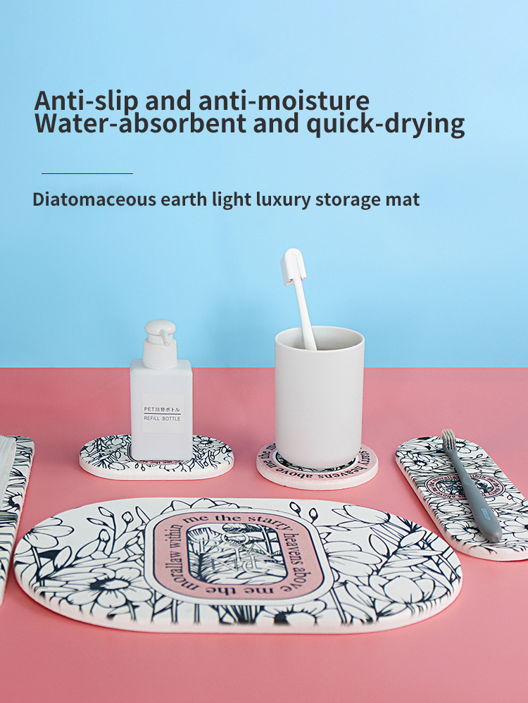 Modern Natural Diatom Mud Bath Mat Drying Mat Water Absorbing Fiber Diatomite Soap Mat