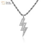 Diamond Zircon Lightning Bolt Necklace , Twist Stainless Steel Necklace Hip Hop
